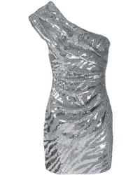 Серебряное платье с пайетками с украшением от Saint Laurent