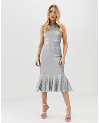Серебряное платье-футляр с пайетками от Club L London