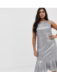 Серебряное платье-футляр с пайетками от Club L London Plus