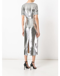 Серебряное платье-футляр с пайетками от Dvf Diane Von Furstenberg