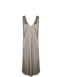 Серебряное сатиновое платье-миди