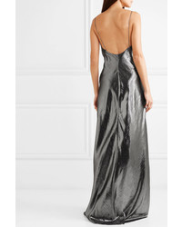 Серебряное шелковое вечернее платье от Cushnie