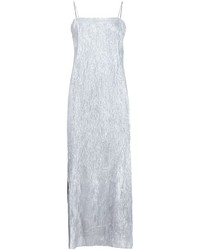 Серебряное шелковое платье-миди