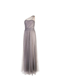 Серебряное шифоновое вечернее платье с украшением от Marchesa Notte
