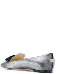 Серебряные бархатные туфли на плоской подошве от Jimmy Choo