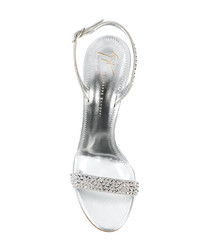 Серебряные босоножки на каблуке с украшением от Giuseppe Zanotti Design
