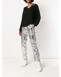 Женские серебряные брюки-галифе от MM6 MAISON MARGIELA