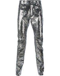 Мужские серебряные брюки от Saint Laurent