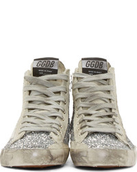 Женские серебряные высокие кеды с пайетками от Golden Goose