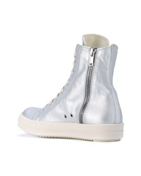 Мужские серебряные высокие кеды от Rick Owens DRKSHDW