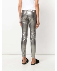 Серебряные джинсы скинни от Versace Jeans
