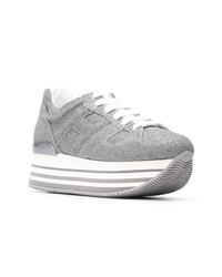 Серебряные замшевые кроссовки на танкетке от Hogan