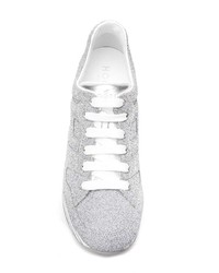 Серебряные замшевые кроссовки на танкетке от Hogan