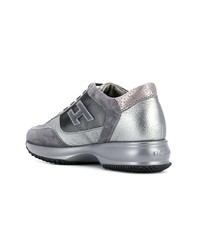 Женские серебряные замшевые низкие кеды от Hogan