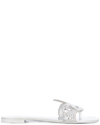 Серебряные замшевые сандалии на плоской подошве с украшением от Giuseppe Zanotti Design