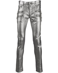 Мужские серебряные зауженные джинсы от Balmain