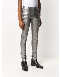 Мужские серебряные зауженные джинсы от Balmain