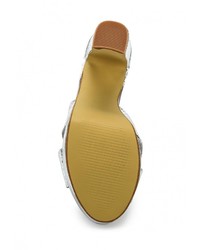 Серебряные кожаные босоножки на каблуке от Anesia