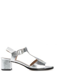 Серебряные кожаные босоножки на каблуке от Avril Gau