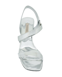 Серебряные кожаные босоножки на каблуке от Casadei