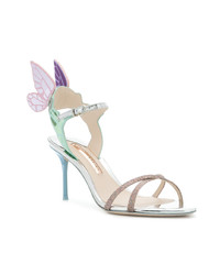 Серебряные кожаные босоножки на каблуке от Sophia Webster