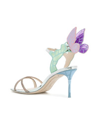 Серебряные кожаные босоножки на каблуке от Sophia Webster