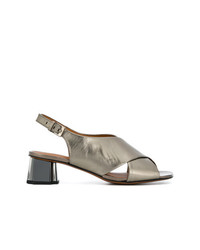 Серебряные кожаные босоножки на каблуке от Clergerie