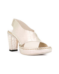 Серебряные кожаные босоножки на каблуке от Rocco P.