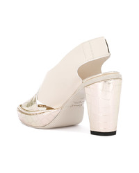 Серебряные кожаные босоножки на каблуке от Rocco P.