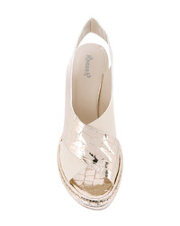 Серебряные кожаные босоножки на каблуке от Rocco P.