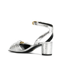 Серебряные кожаные босоножки на каблуке от Stella Luna