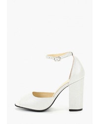 Серебряные кожаные босоножки на каблуке от Evigi