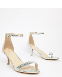 Серебряные кожаные босоножки на каблуке от Glamorous Wide Fit