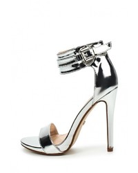Серебряные кожаные босоножки на каблуке от Ideal