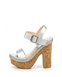 Серебряные кожаные босоножки на каблуке от Ideal