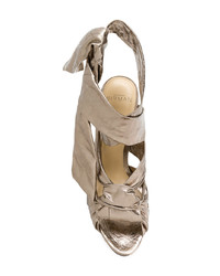 Серебряные кожаные босоножки на каблуке от Alexandre Birman