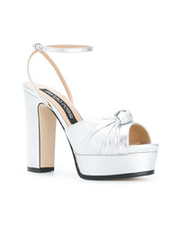 Серебряные кожаные босоножки на каблуке от Sergio Rossi