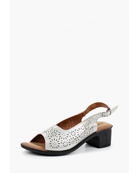 Серебряные кожаные босоножки на каблуке от Kynuria