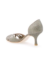 Серебряные кожаные босоножки на каблуке от Sarah Chofakian