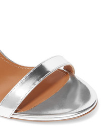 Серебряные кожаные босоножки на каблуке от Aquazzura