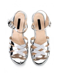 Серебряные кожаные босоножки на каблуке от LOST INK