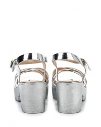 Серебряные кожаные босоножки на каблуке от LOST INK