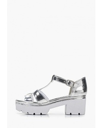 Серебряные кожаные босоножки на каблуке от Ramarim