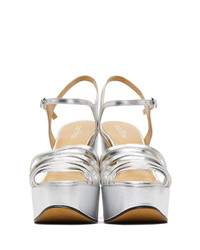 Серебряные кожаные босоножки на каблуке от Marc Jacobs