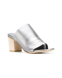Серебряные кожаные босоножки на каблуке от Humanoid