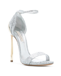 Серебряные кожаные босоножки на каблуке от Casadei