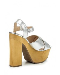 Серебряные кожаные босоножки на каблуке от Topshop