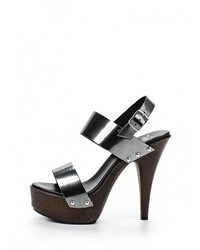 Серебряные кожаные босоножки на каблуке от Versace 19.69