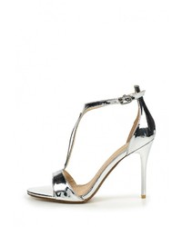 Серебряные кожаные босоножки на каблуке от Vitacci