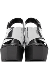 Серебряные кожаные босоножки на танкетке от Opening Ceremony